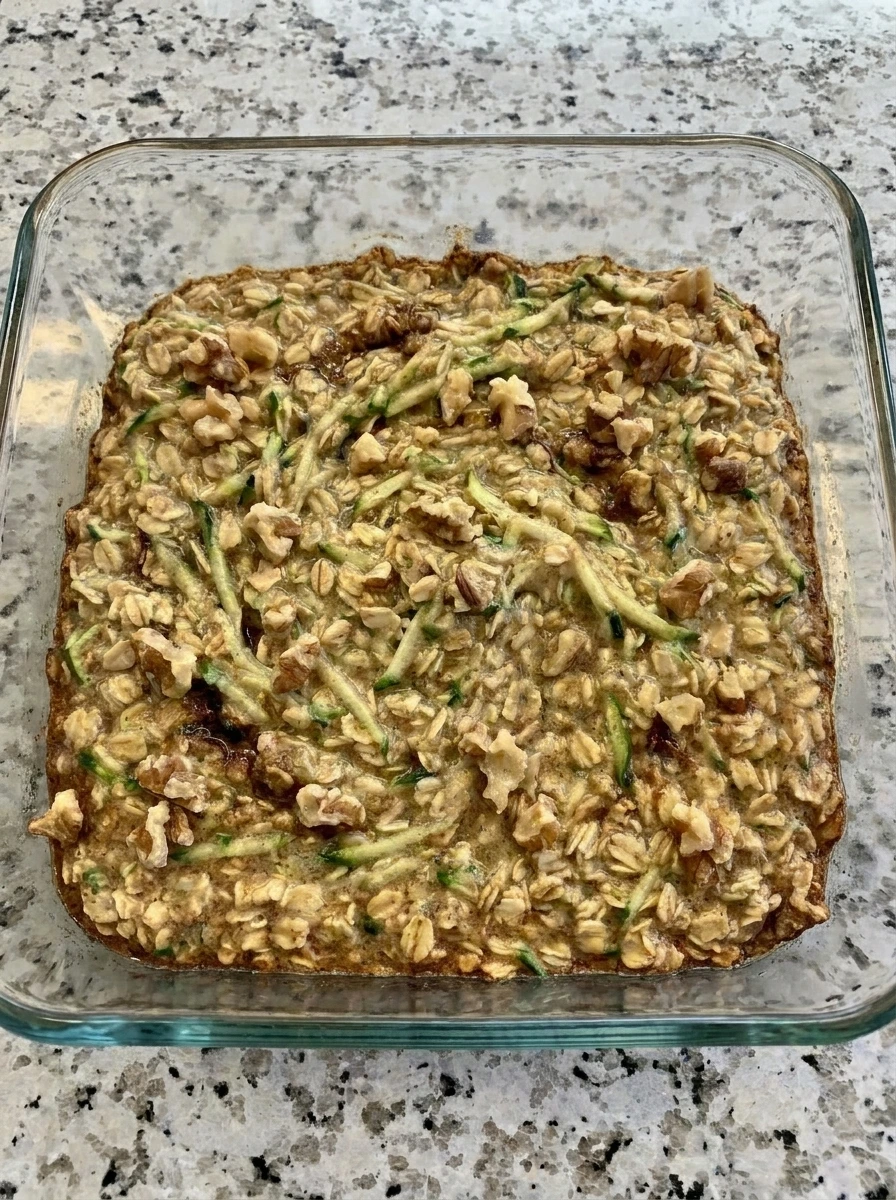 Baked Zucchini Oatmeal Bake with browned edges