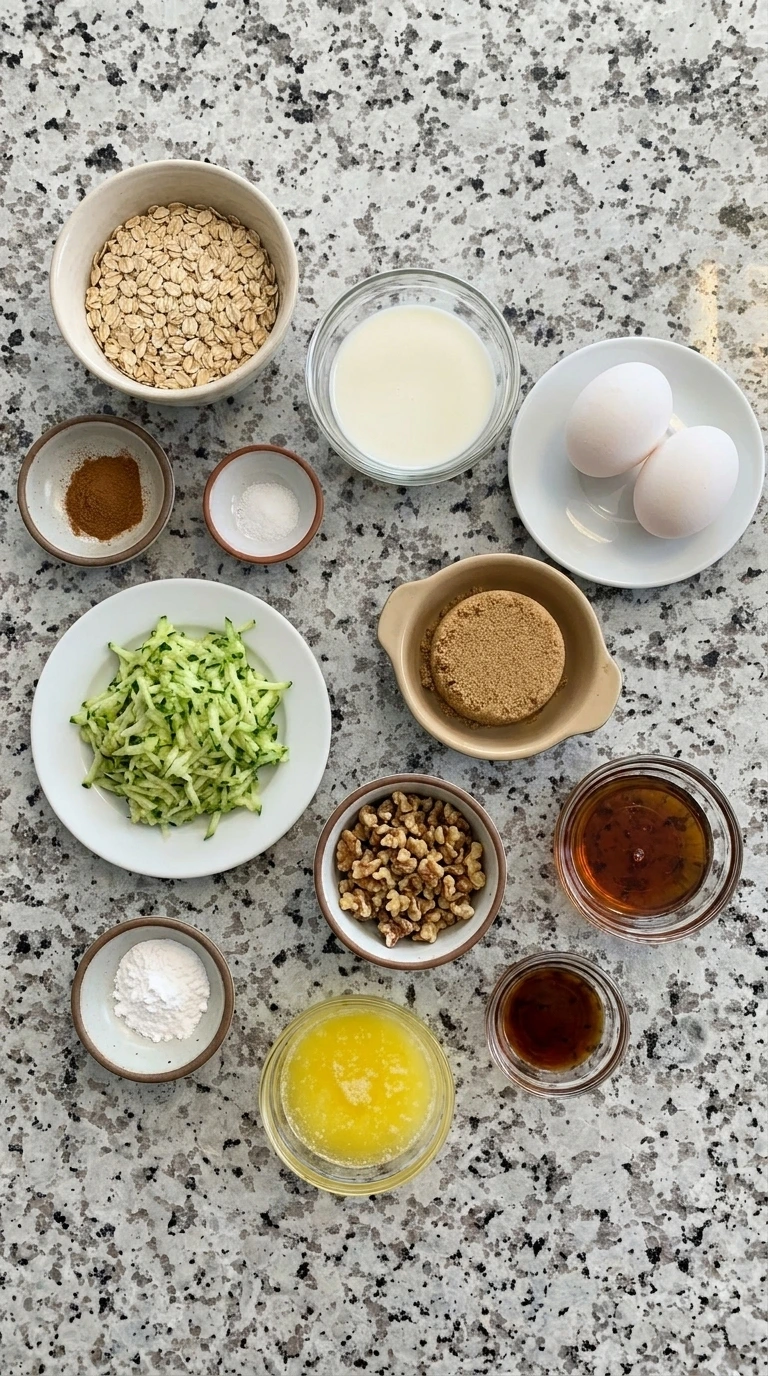 Zucchini Oatmeal Bake ingredients in separate small containers