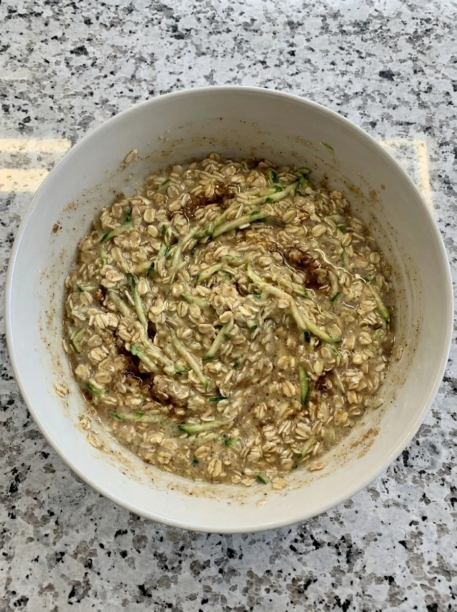 Oats and zucchini folded into Zucchini Oatmeal Bake batter