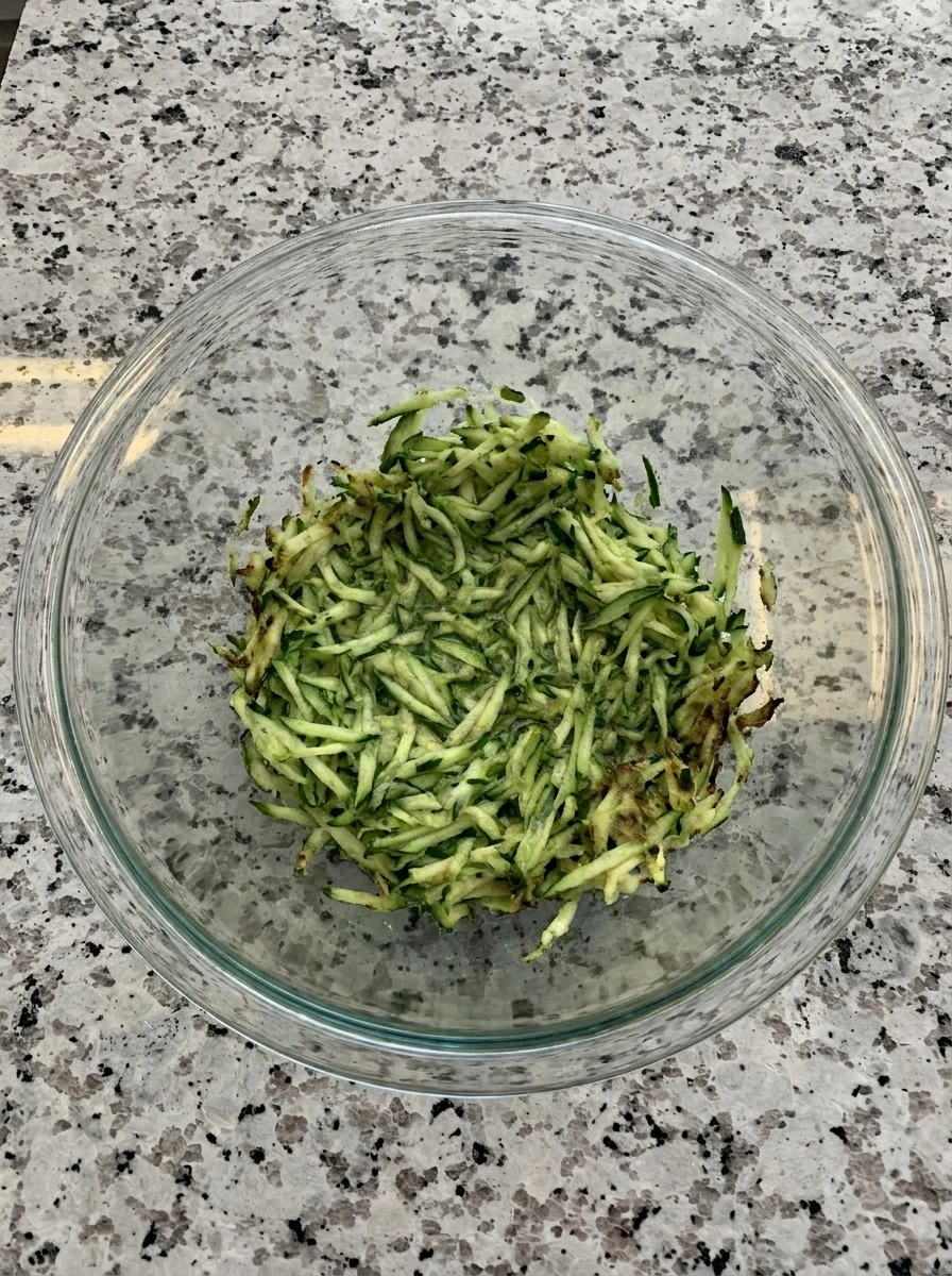 Salted and squeezed zucchini for Zucchini Pancakes