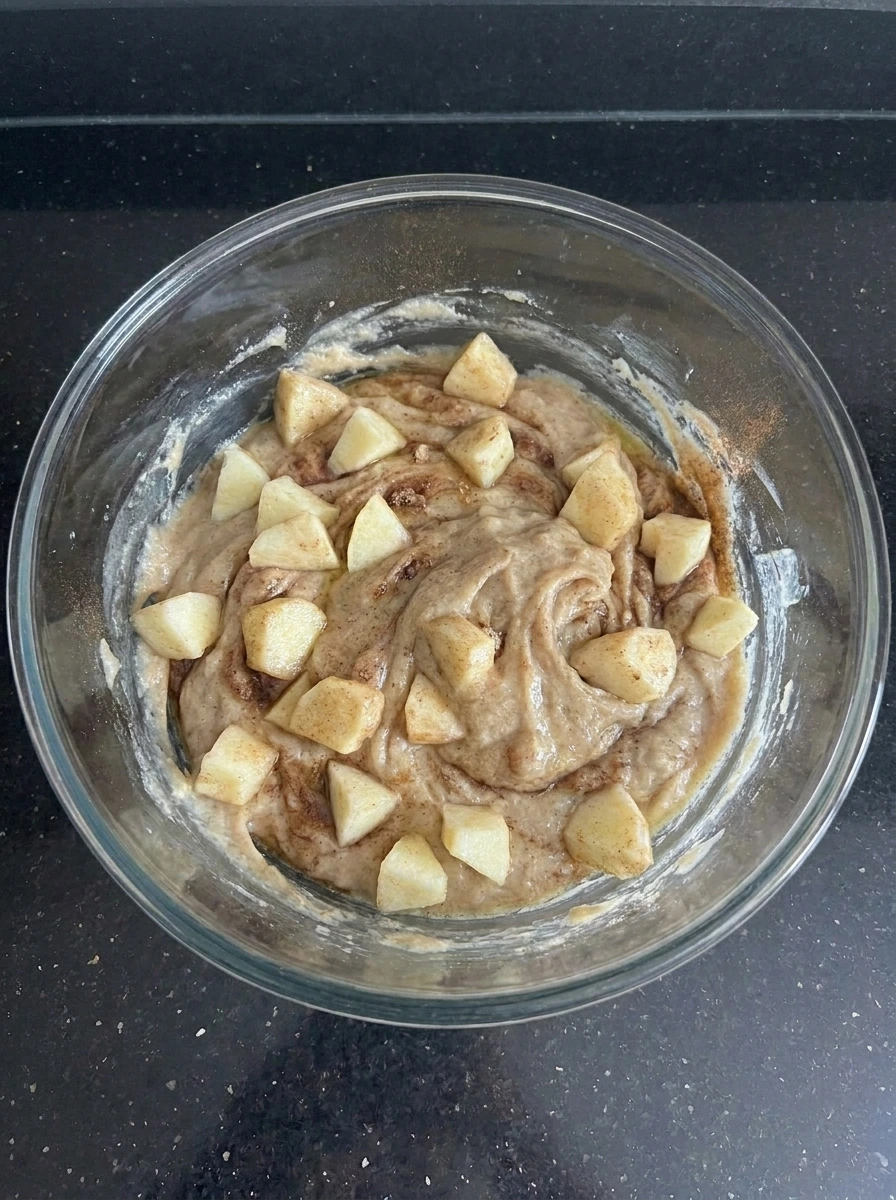Apples folded into Apple Cinnamon Bread batter