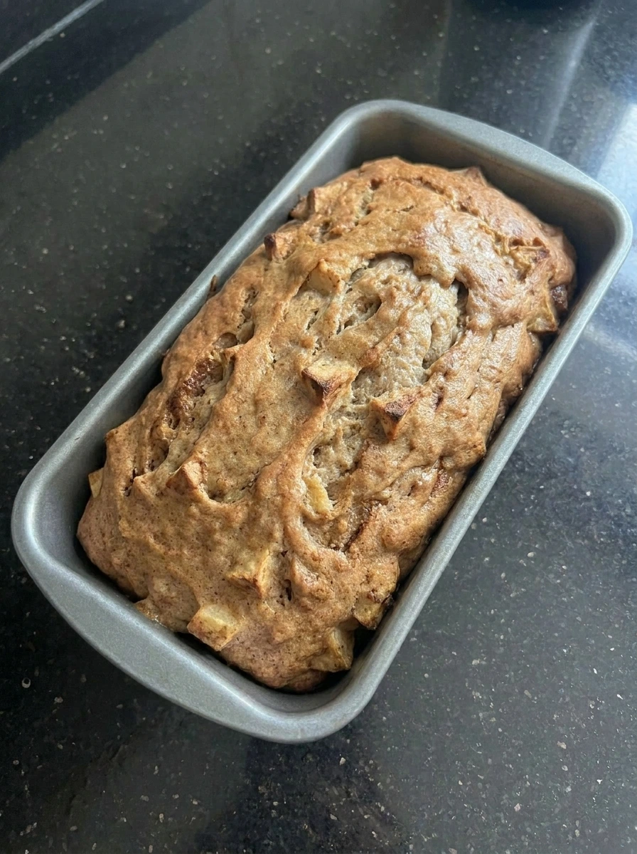 Baked Apple Cinnamon Bread in loaf pan