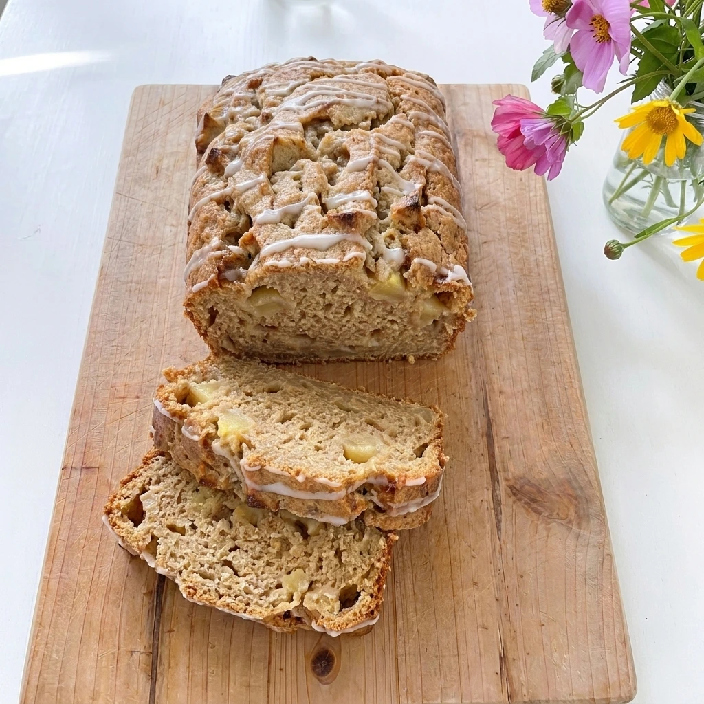 Apple Cinnamon Bread loaf with sliced pieces and cinnamon apple crumb