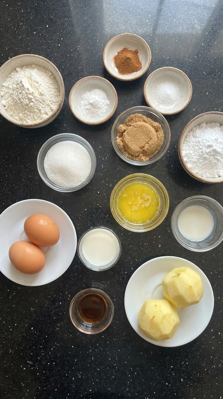 Apple Cinnamon Bread ingredients in separate bowls