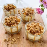 Apple Crisp Cheesecake Cups with cinnamon apples and golden oat topping