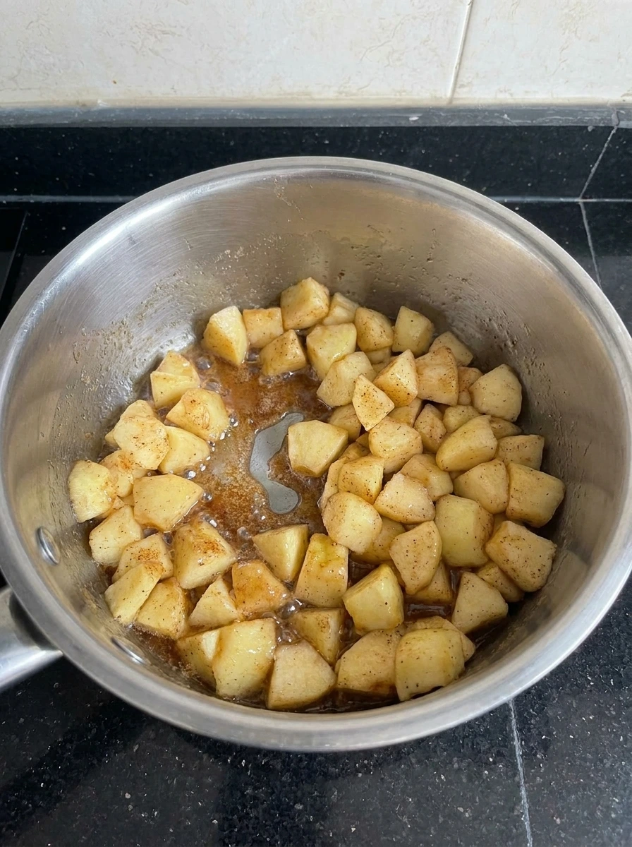 Cinnamon apples cooking for Apple Crisp Cheesecake Cups