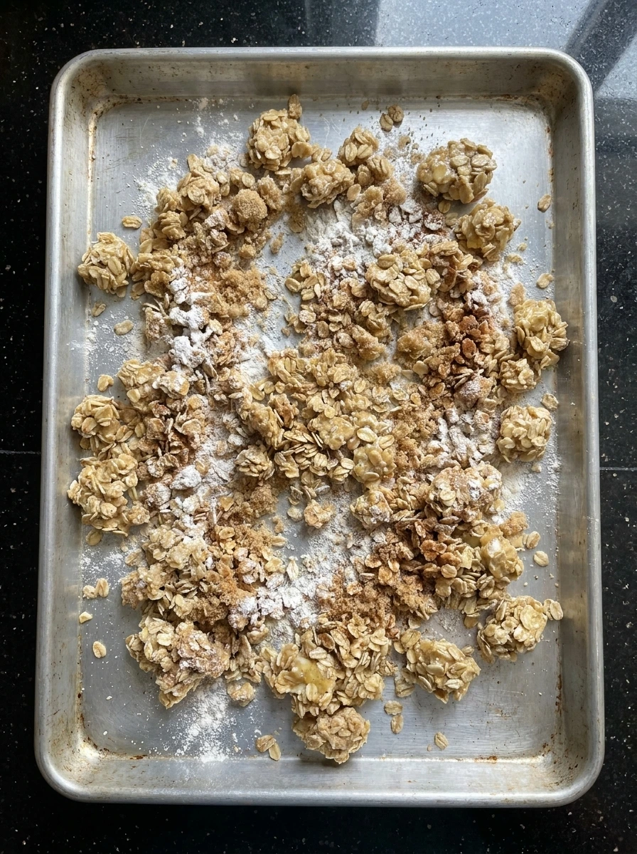 Oat crumble topping scattered for Apple Crisp Cheesecake Cups