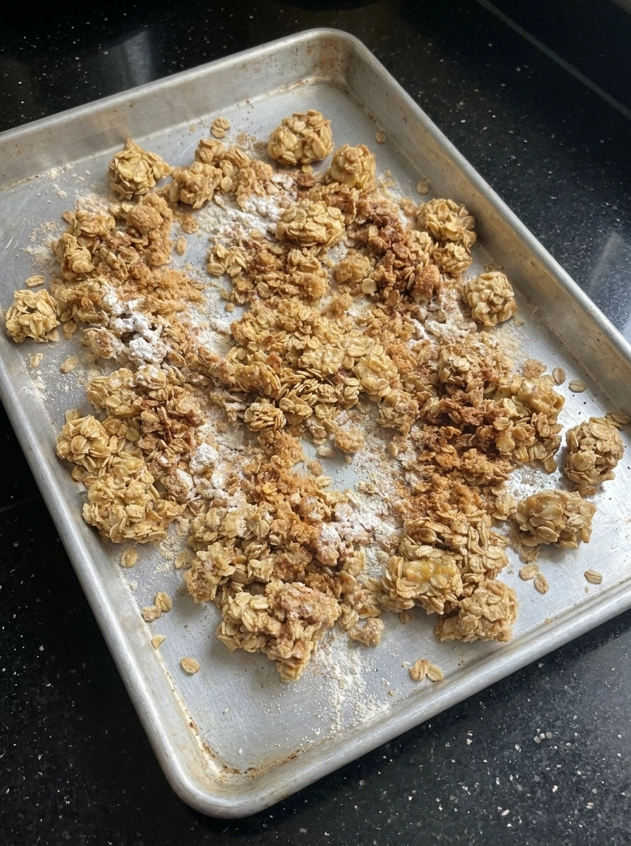 Golden oat crumble baked for Apple Crisp Cheesecake Cups