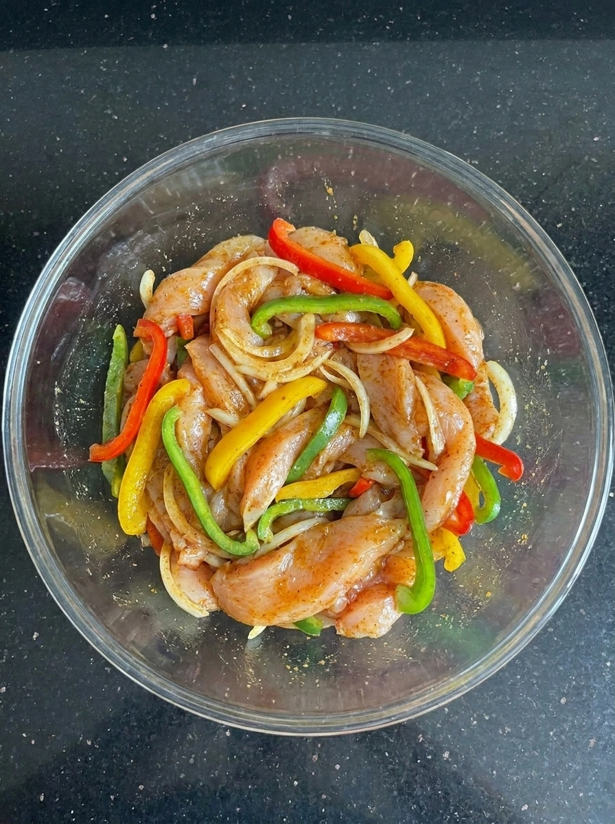 Chicken and vegetables coated with fajita seasoning