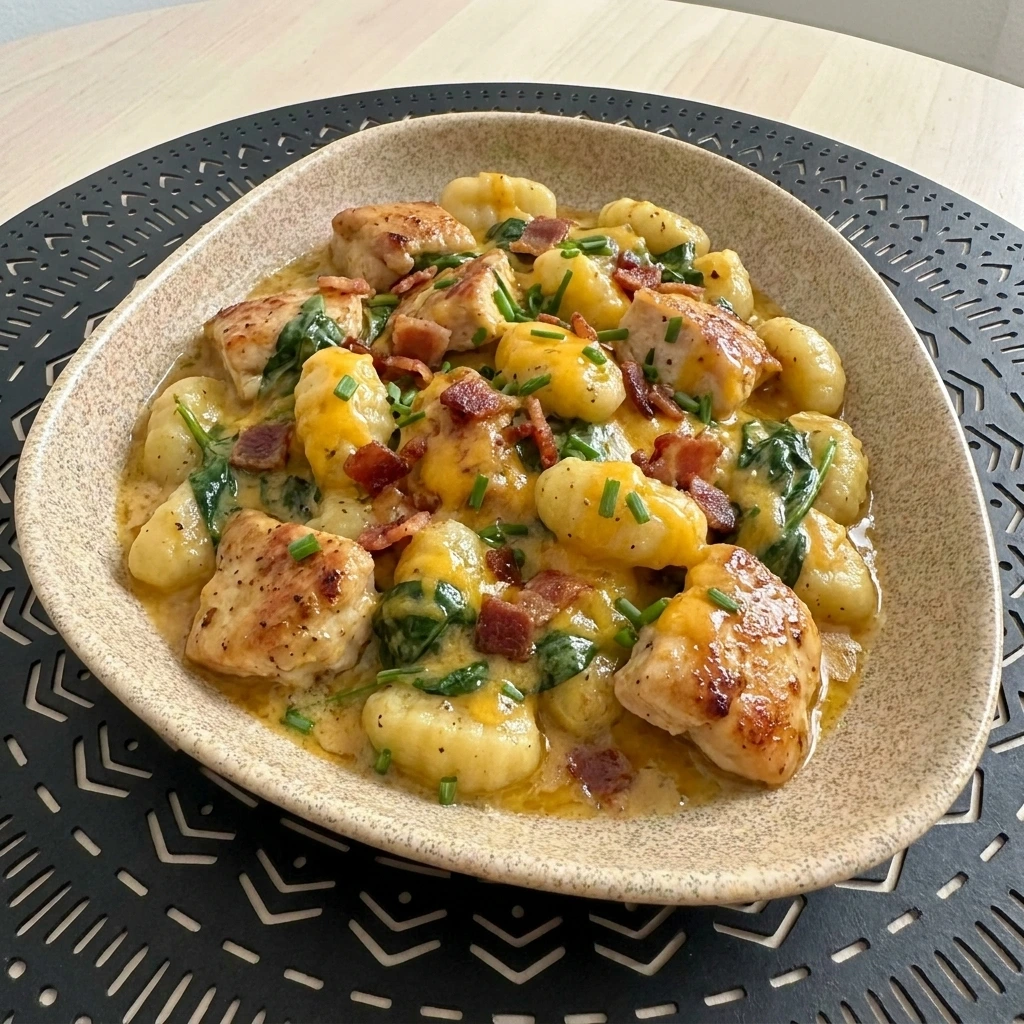 Creamy Crack Chicken Gnocchi with chicken bacon cheddar and gnocchi