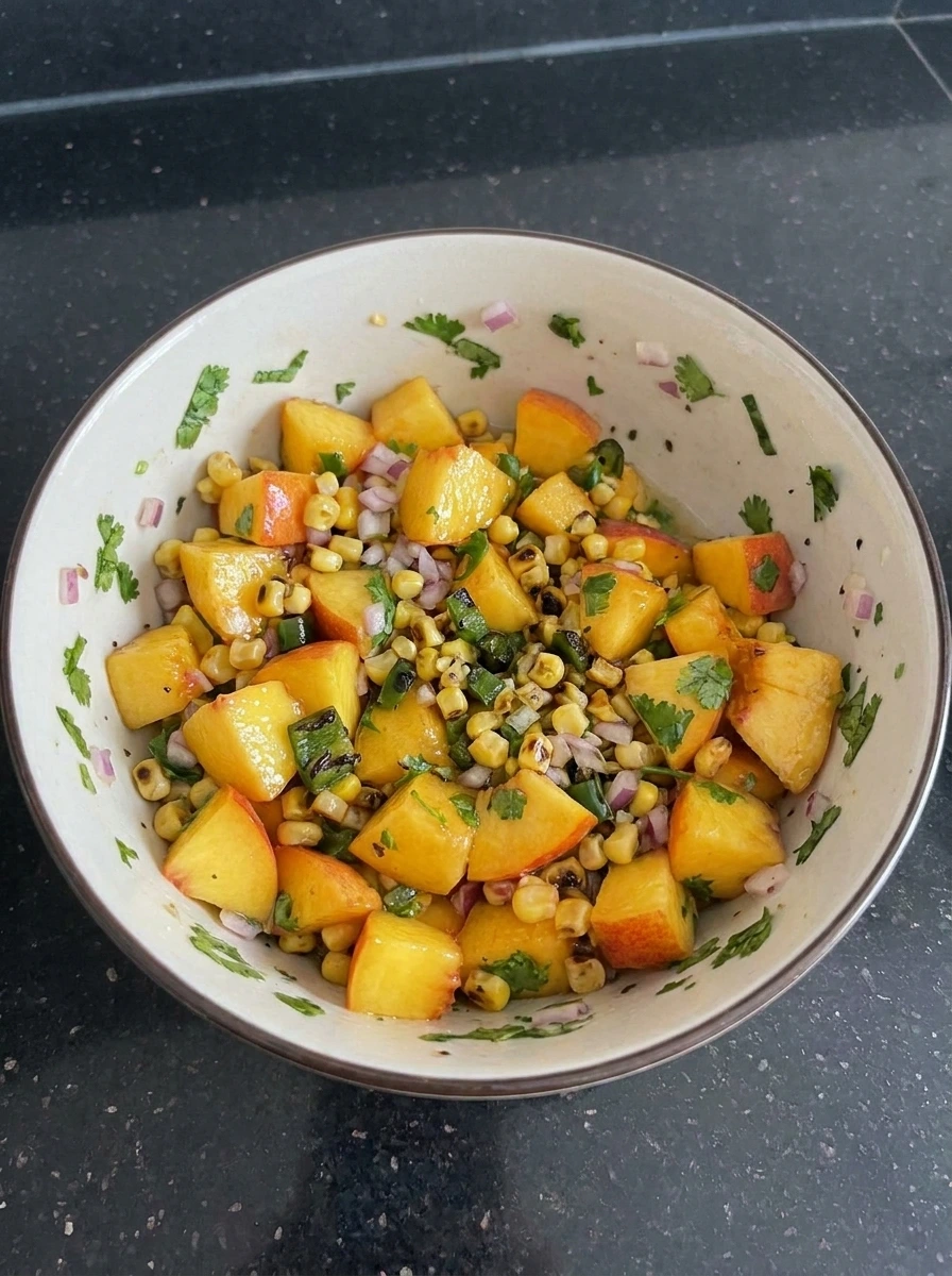 Peach Salsa folded together with lime and cilantro