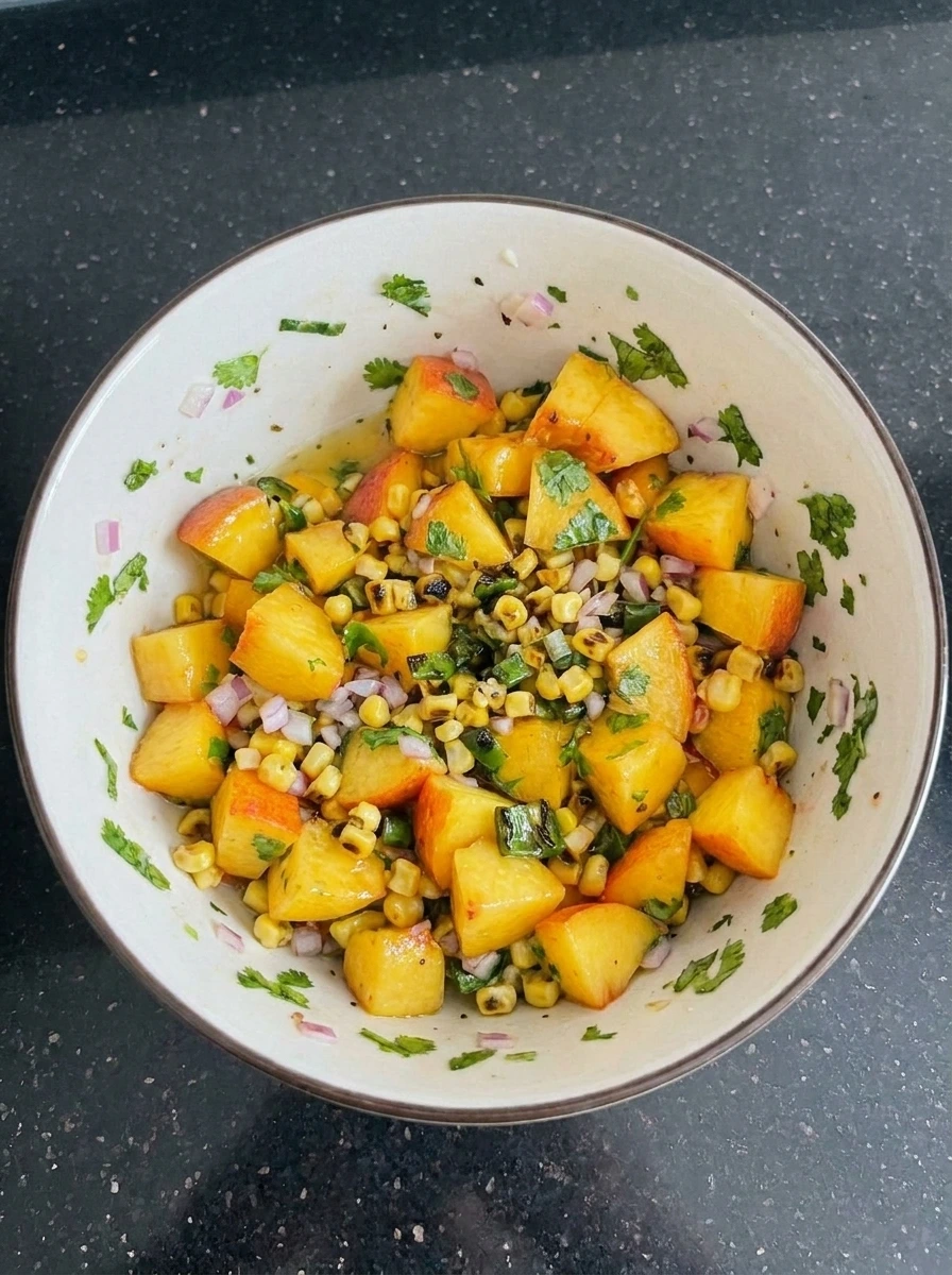 Rested Peach Salsa with peach juices