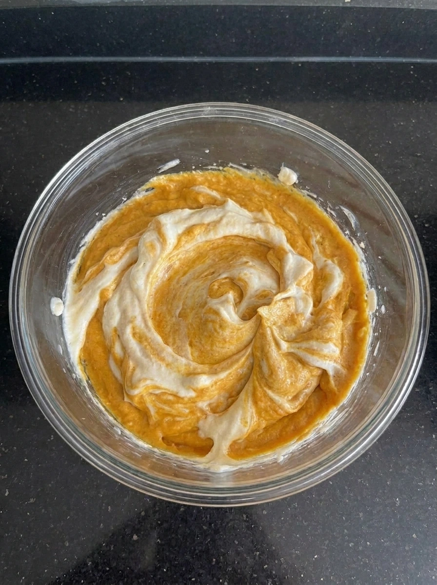 Chilled Pumpkin Cheesecake Dip thickened in a bowl