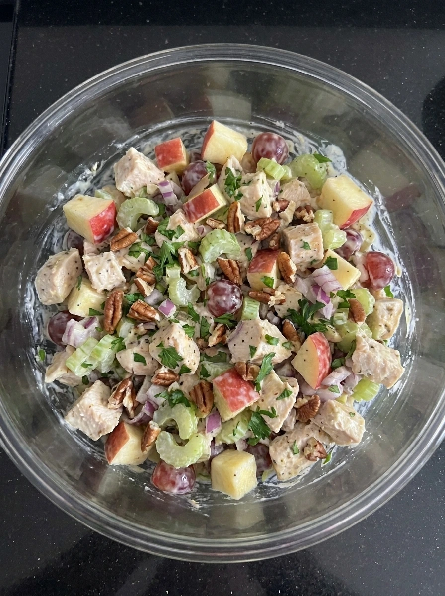 Chicken and apples and grapes folded into creamy dressing