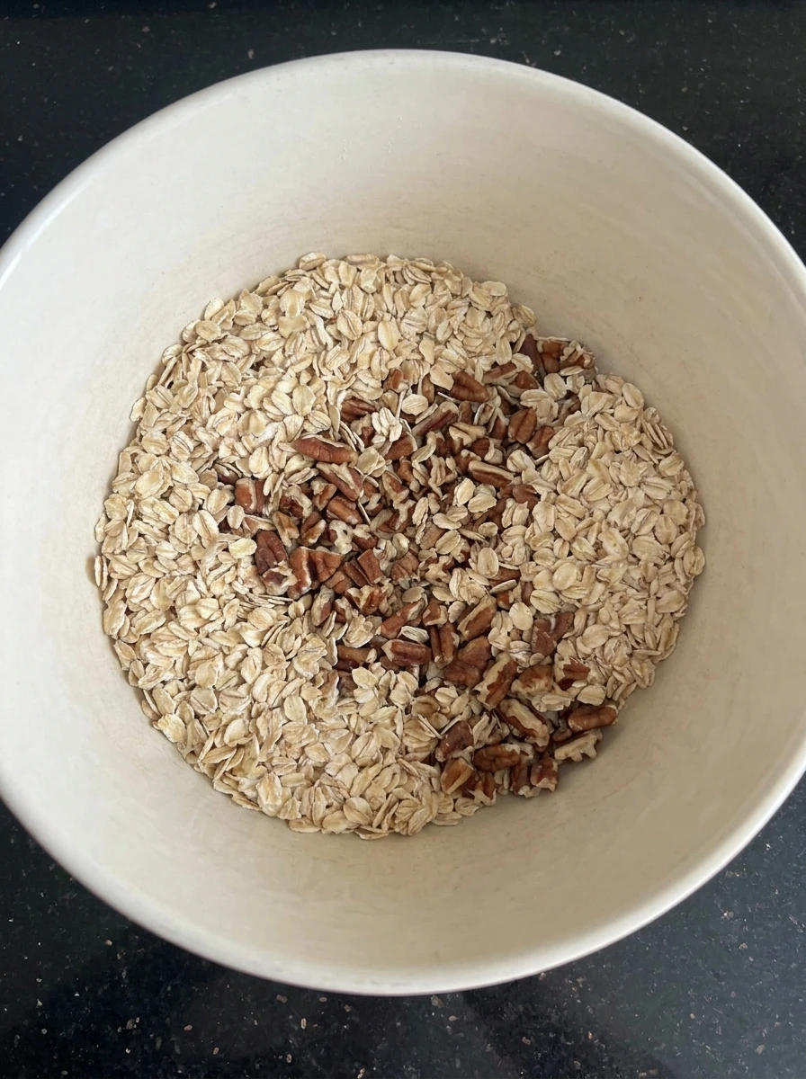 Combine the oats and pecans for Cinnamon Apple Granola