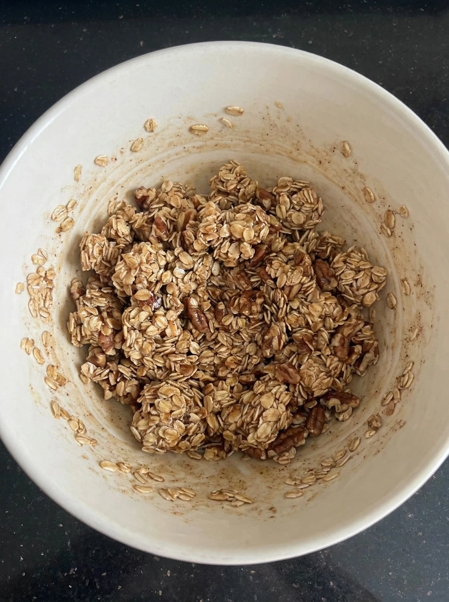 Coat the oat mixture for Cinnamon Apple Granola