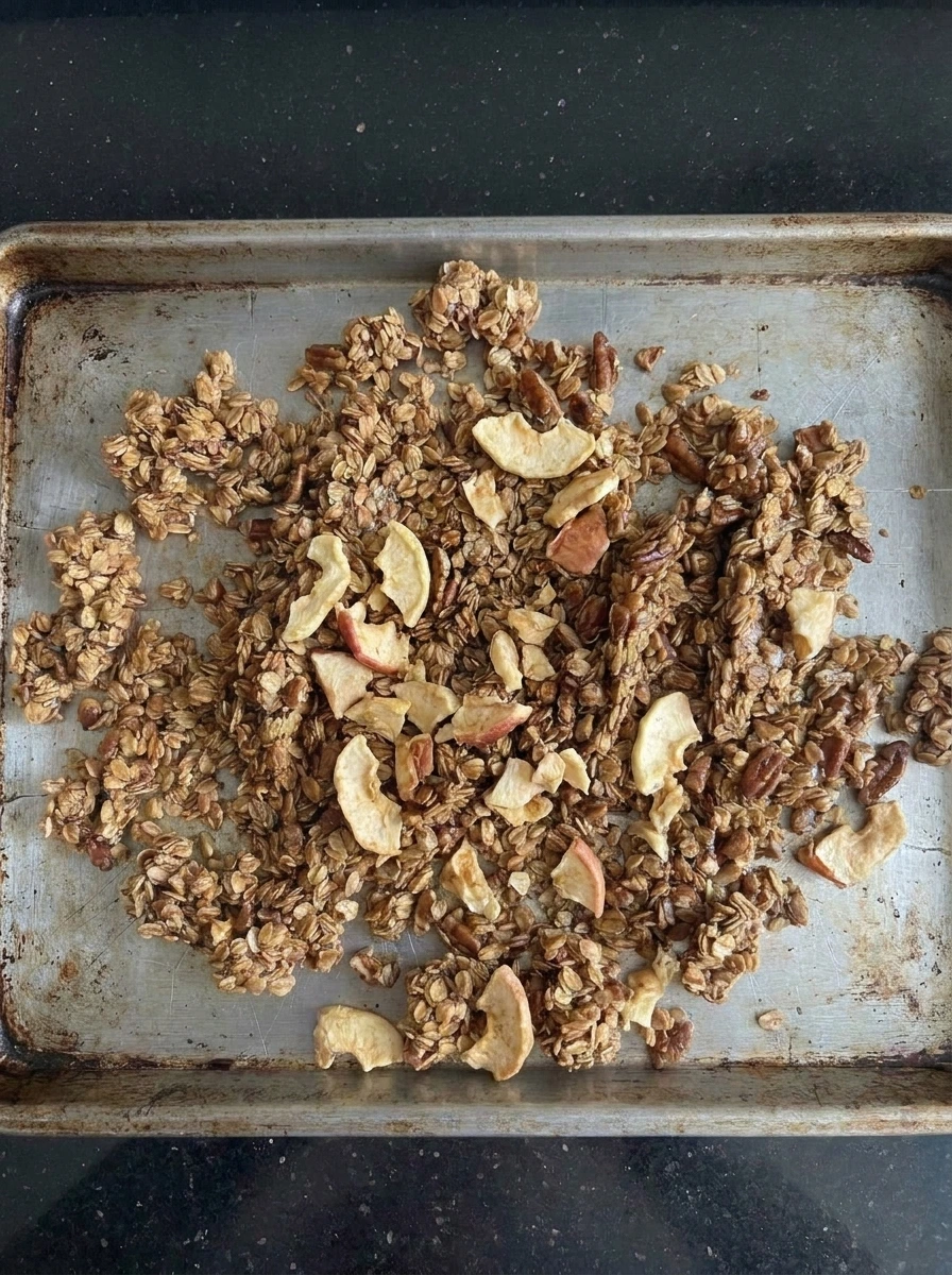 Fold in the dried apples for Cinnamon Apple Granola