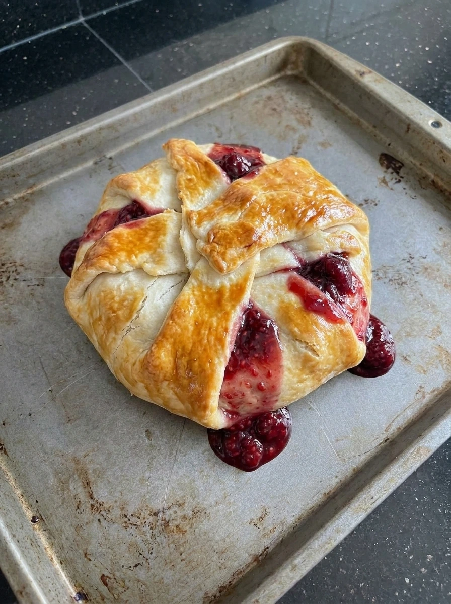 Golden baked puff pastry wrapped brie