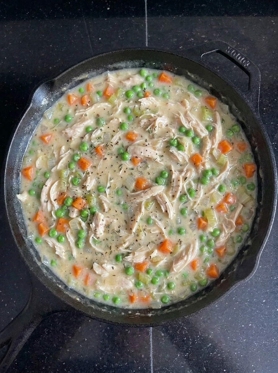 Creamy chicken filling for Halloween Pot Pie