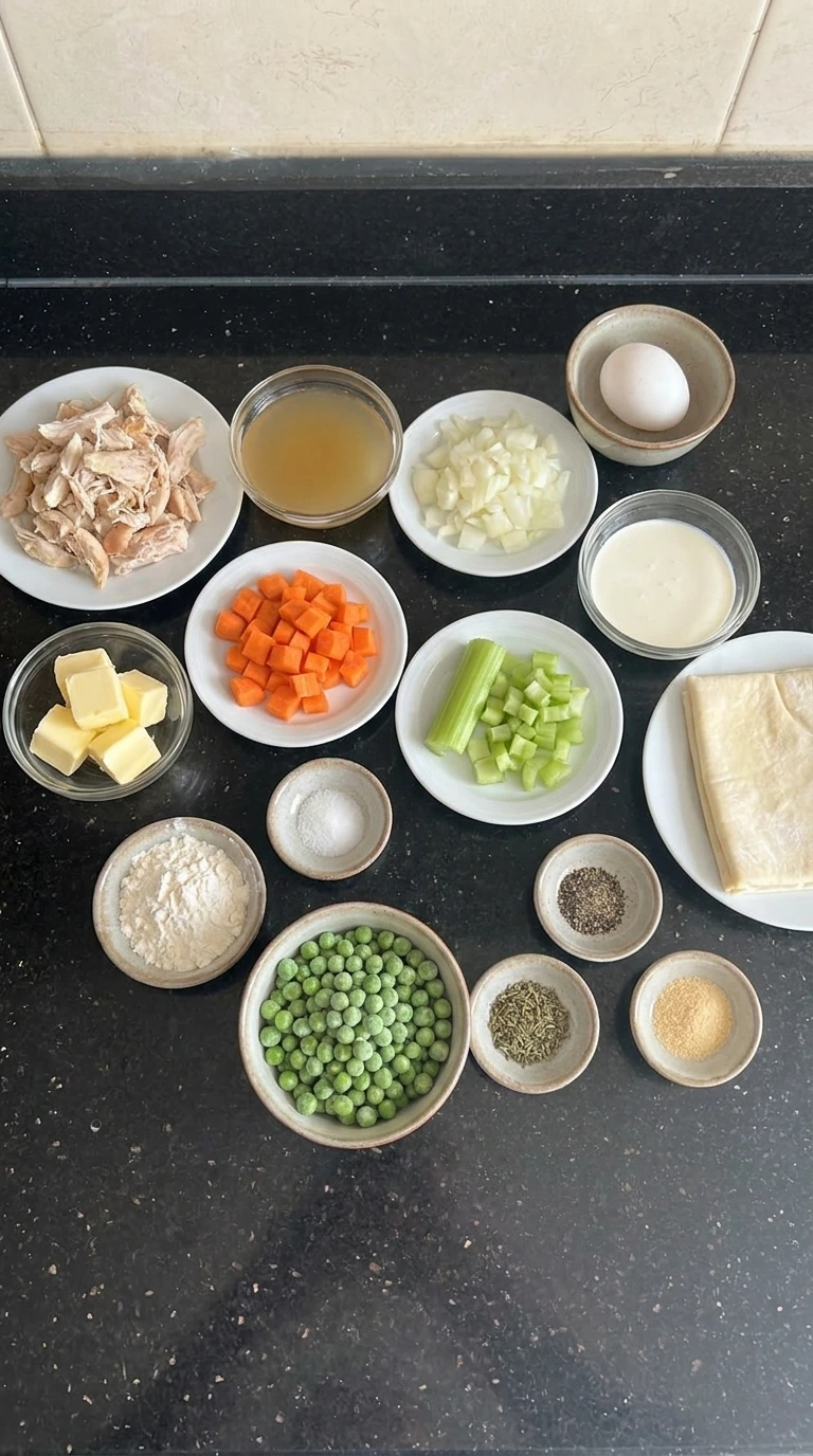 Ingredients for Halloween Pot Pie arranged in separate small containers