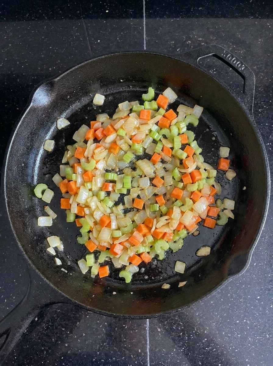 Softened vegetables for Halloween Pot Pie filling