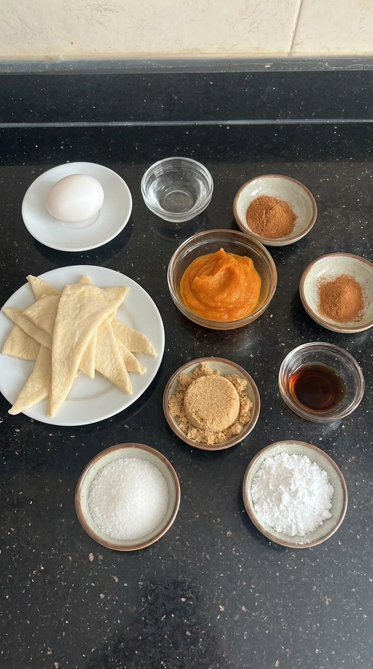Ingredients for Mini Pumpkin Pie Crescent Rolls in separate containers