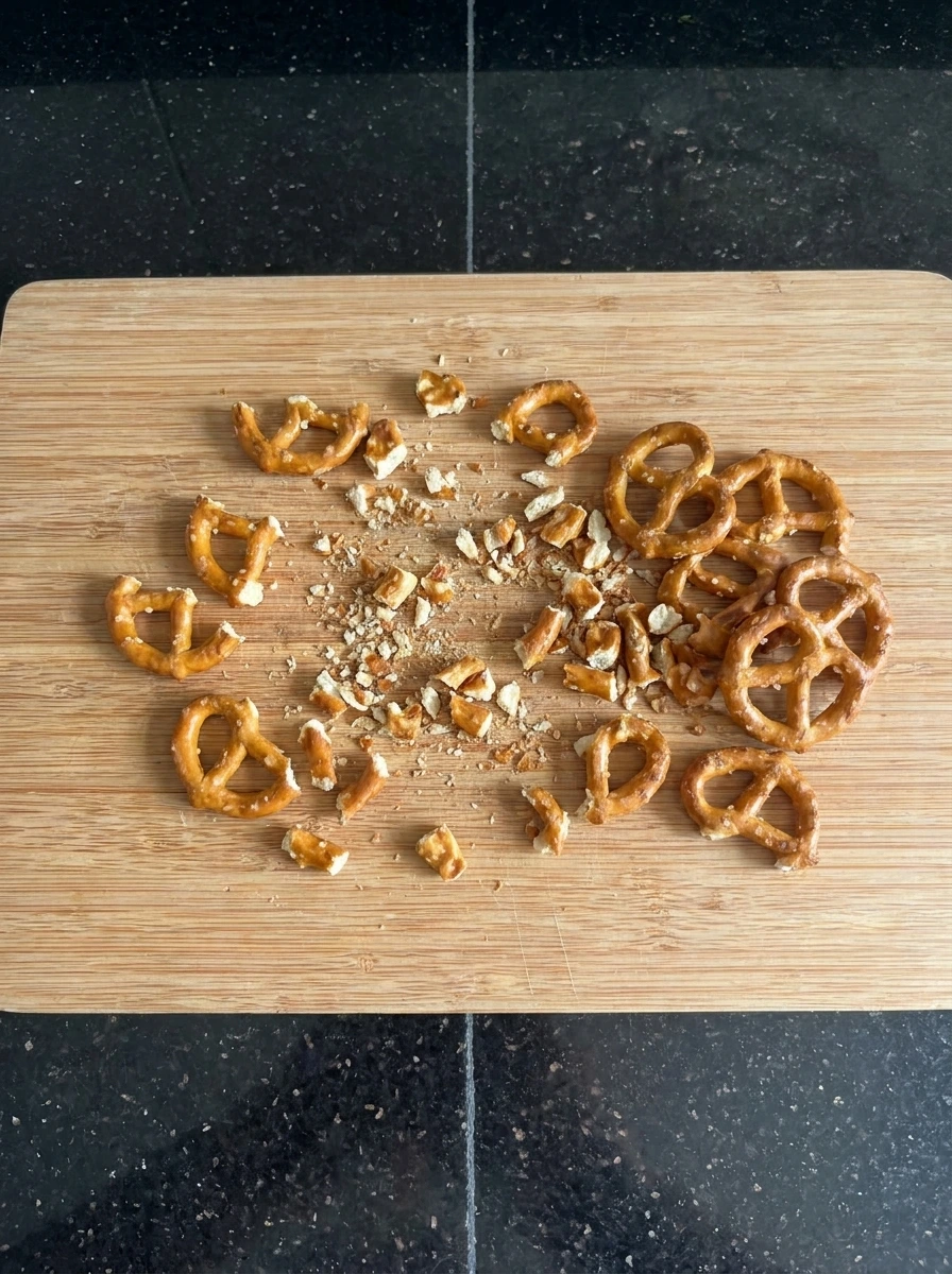 Coarsely crushed pretzels for Peanut Butter Pretzel Energy Balls
