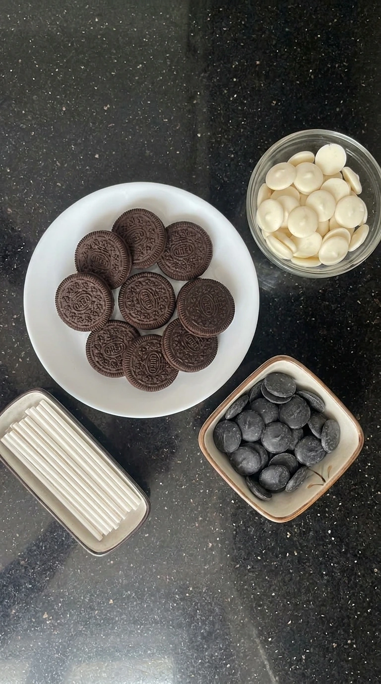 Ingredients for Skeleton Cookie Pops arranged in separate containers